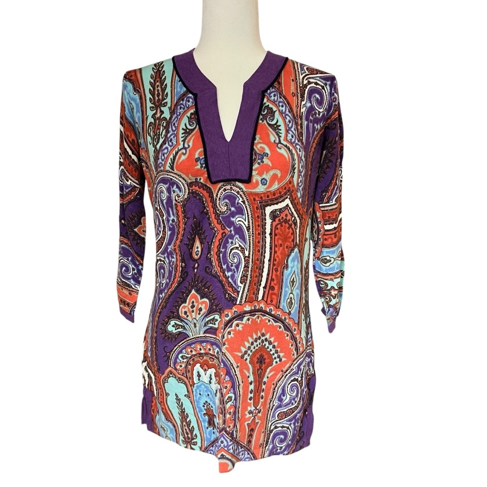 J. McLaughlin Tunic Sweater Purple Orange Paisley Womens Medium